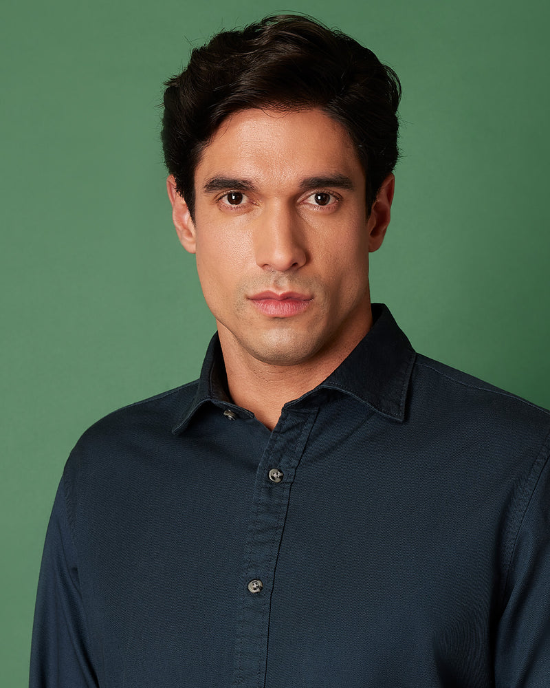 Teal Distressed Cotton Twill Shirt