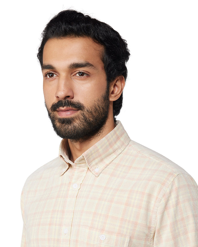 Yellow & Red Corduroy Checked Shirt