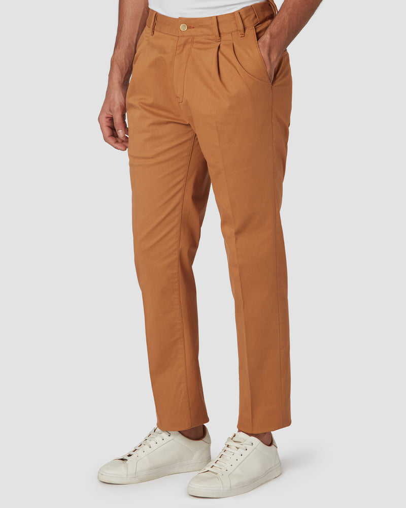 Beige Green Pleated Cotton Chinos Trousers COCHICROP  Celio