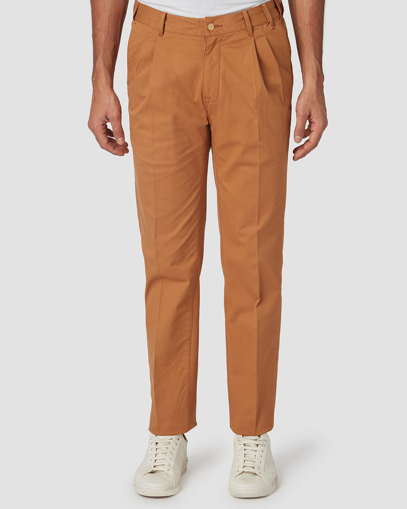 Sand Brown Pleated Chino Pants  Peter Christian